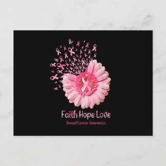 Faith Hope Love Pink Ribbon Sunflower Breast Cance Invitation Postcard