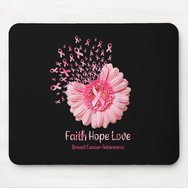 Faith Hope Love Pink Ribbon Sunflower Breast Cance Mouse Pad (Front)