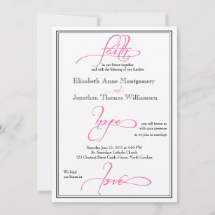 Faith Hope Love Pink Script Wedding Invitation