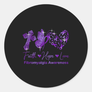 Faith Hope Love Purple Ribbon Fibromyalgia Awarene Classic Round Sticker