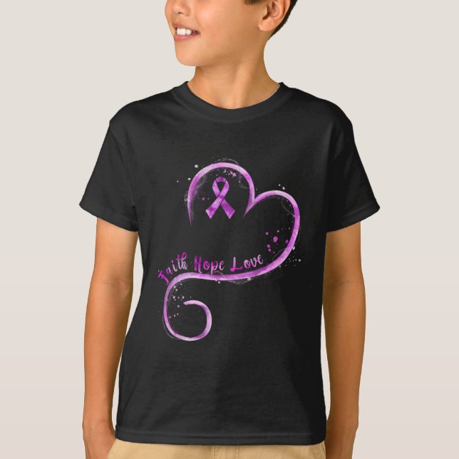 Faith Hope Love Purple Ribbon Overdose Awareness  T-Shirt (Front)