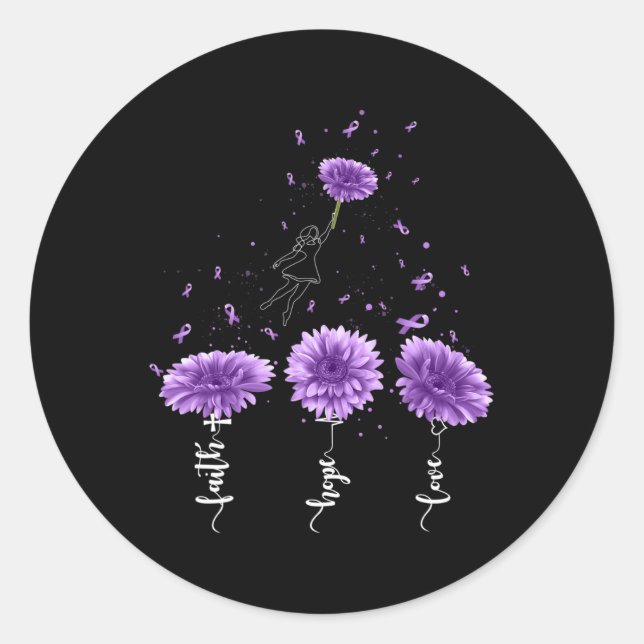 Faith Hope Love Purple Sunflower Overdose Awarenes Classic Round Sticker (Front)