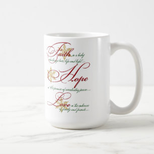 Faith, Hope, Love Red Green Gold Christmas Mug