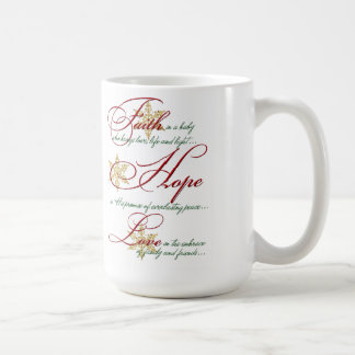 Faith, Hope, Love Red Green Gold Christmas Mug