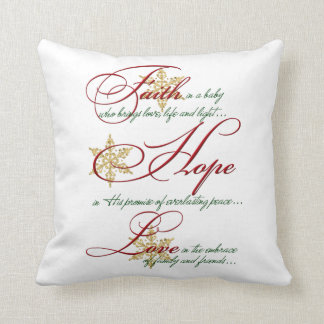Faith, Hope, Love Red Green Gold Christmas Pillow