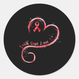 Faith Hope Love Red Ribbon Heart Disease Awareness Classic Round Sticker