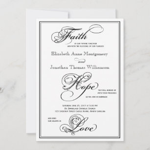 Faith Hope Love Royal Script Wedding Invitation