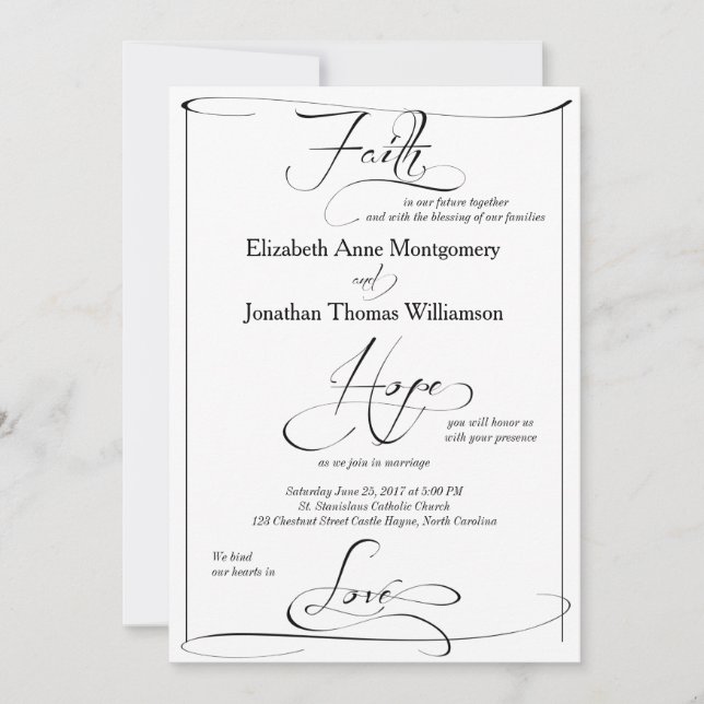 Faith Hope Love Script Wedding Invitation (Front)