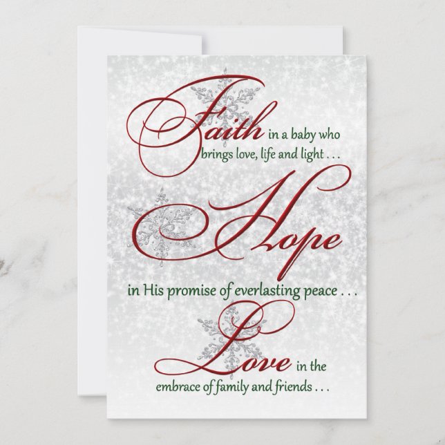 Faith, Hope, Love Silver PHOTO Christmas Card (Front)