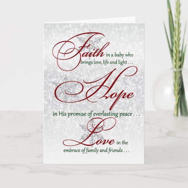 Faith, Hope, Love Silver Snowflakes Christmas Card (Front)
