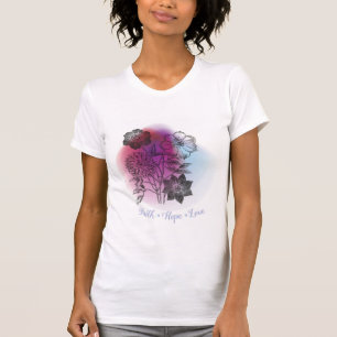 Faith Hope Love (sketched flowers/colourful back) T-Shirt