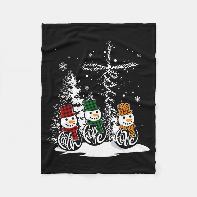 Faith Hope Love Snowman Jesus Christian Tree Chris Fleece Blanket (Front)