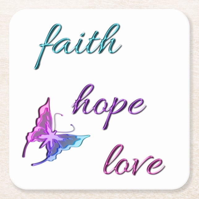 Faith Hope Love Square Paper Coaster (Front)