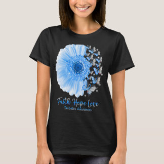 Faith Hope Love Sunflower Butterfly Diabetes Aware T-Shirt