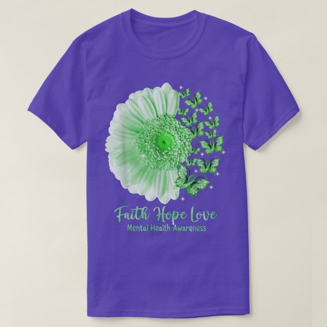 Faith Hope Love Sunflower Butterfly Mental Health  T-Shirt (Design Front)