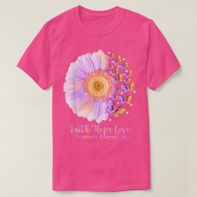 Faith Hope Love Sunflower Butterfly Psoriasis Awar T-Shirt (Design Front)