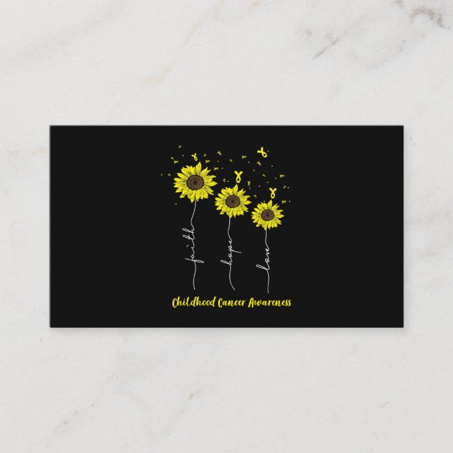 Faith Hope Love Sunflower Childhood Cancer Awarene Business Card (Front)