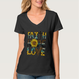 Faith Hope Love Sunflower  Jesus Christian Leopard T-Shirt