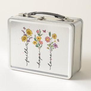 Faith, Hope, Love – Vibrant Floral Inspirational Metal Lunch Box