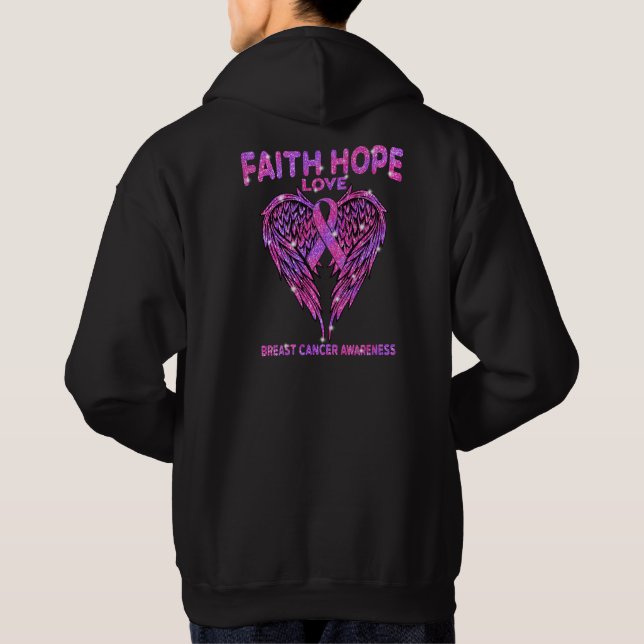 Faith Hope Love Wings Breast Cancer Awareness Hoodie (Back)