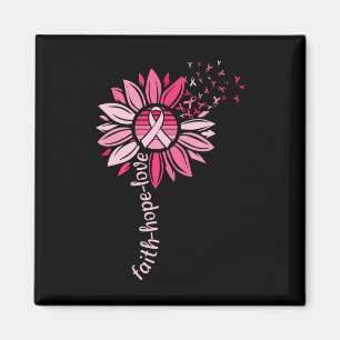 Faith Hope Sunflower Pink Breast Cancer Awareness Magnet