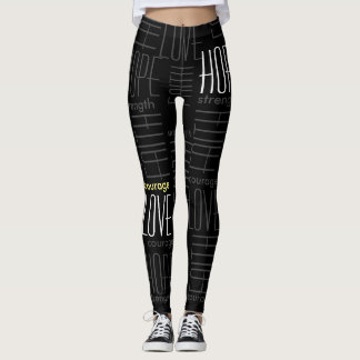 Faith HopeLoveStrength and courage Grey on black Leggings