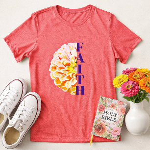 Faith in God Orange Zinnia Floral Christian Tri-Blend Shirt