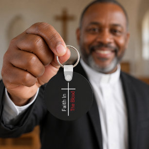 Faith In The Blood White Cross Christian  Key Ring