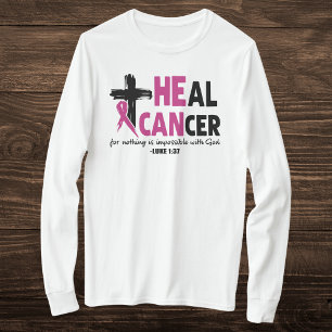 Faith-Inspired 'Heal Cancer' Pink Ribbon and Cross T-Shirt