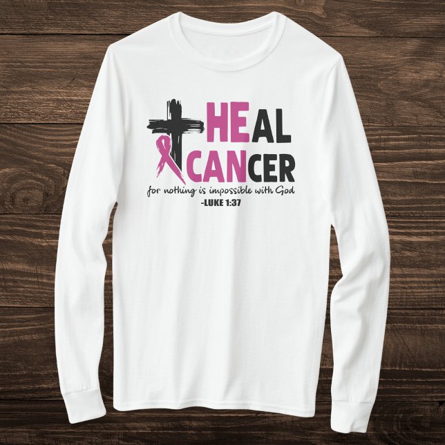 Faith-Inspired 'Heal Cancer' Pink Ribbon and Cross T-Shirt (Creator Uploaded)