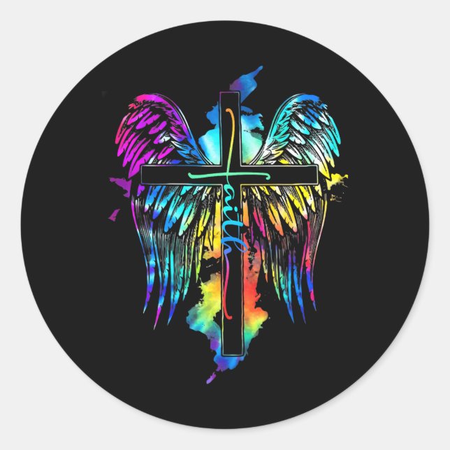 Faith Jesus Wings Christ Cross Religious Picture Classic Round Sticker (Front)