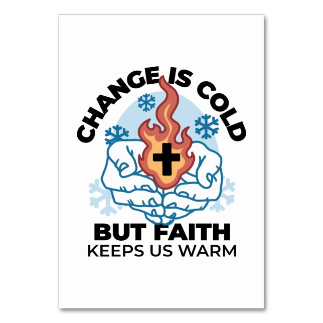 Faith Keeps Us Warm -  Uplifting Winter Artwork Table Number (Front)