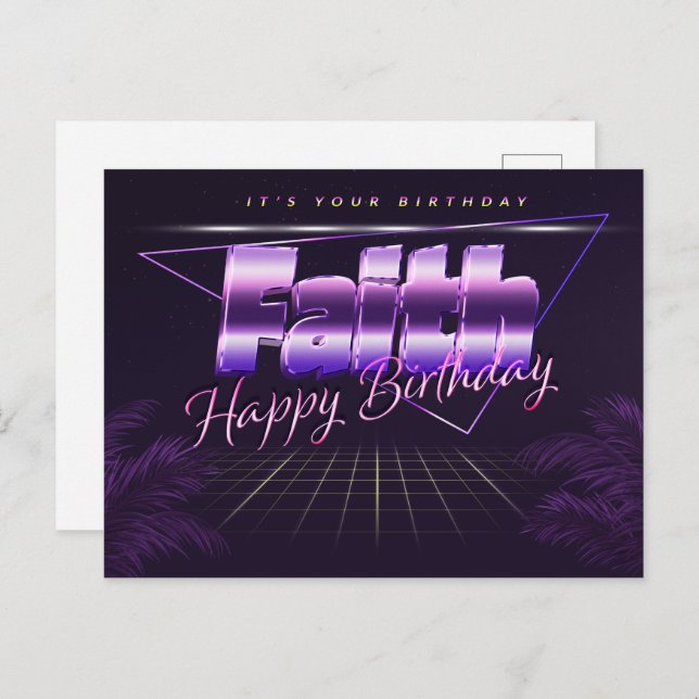 Faith Lastname First name purple postcard birthday (Front/Back)