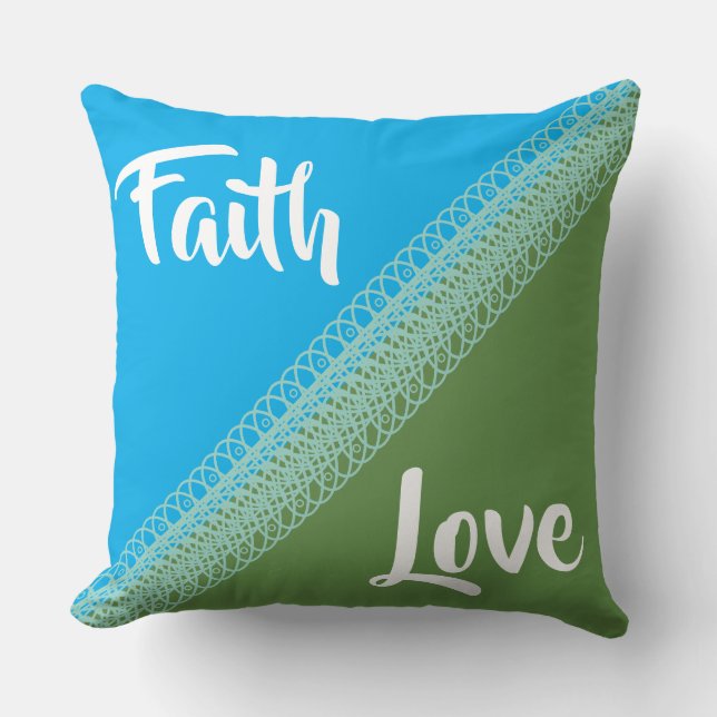 Faith/Love Blue/Green Reversible Pillow (Front)