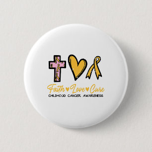 Faith Love Cure Childhood Cancer Awareness Ribbon 6 Cm Round Badge