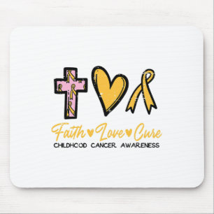 Faith Love Cure Childhood Cancer Awareness Ribbon Mouse Pad