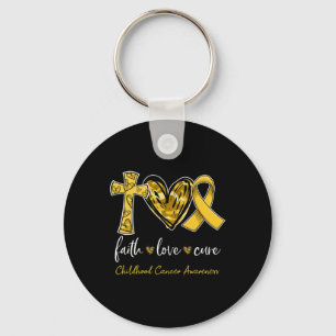 Faith Love Cure Gold Ribbon Childhood Cancer Aware Key Ring