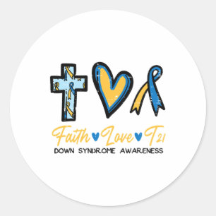 Faith Love Down Syndrome Awareness Christian Men W Classic Round Sticker