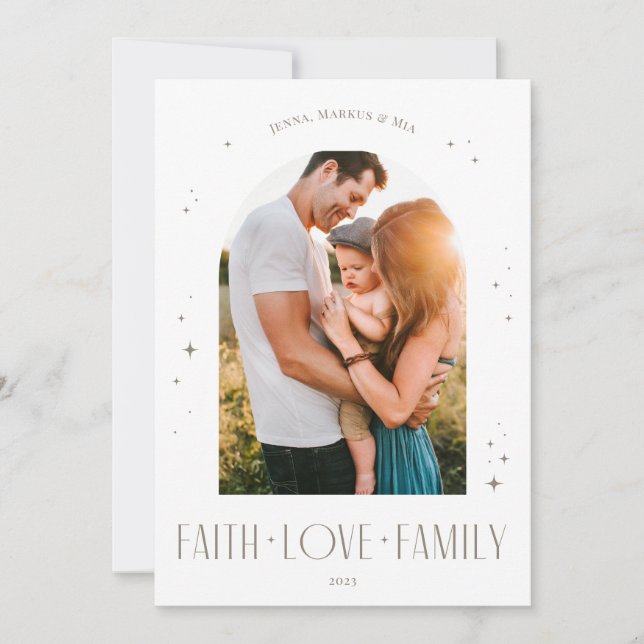 Faith Love Family Modern Arch Christmas Design Holiday Card (Front)