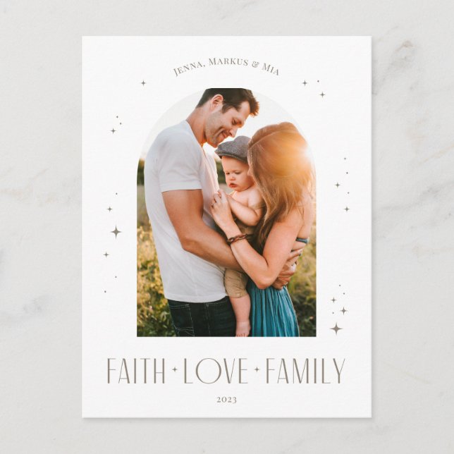 Faith Love Family Modern Arch Christmas Design Holiday Postcard (Front)