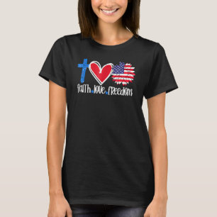 Faith Love Freedom American Flag Flower Christian T-Shirt