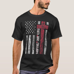 Faith Love Freedom American Flag Flower Christian T-Shirt