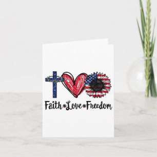 Faith Love Freedom Sunflower Jesus American Flag 4 Card