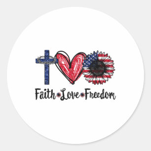 Faith Love Freedom Sunflower Jesus American Flag 4 Classic Round Sticker