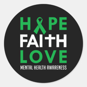 Faith Love Green Ribbon Mental Health Awareness Classic Round Sticker
