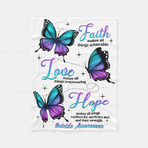Faith Love Hope Butterfly Suicide Awareness  Fleece Blanket
