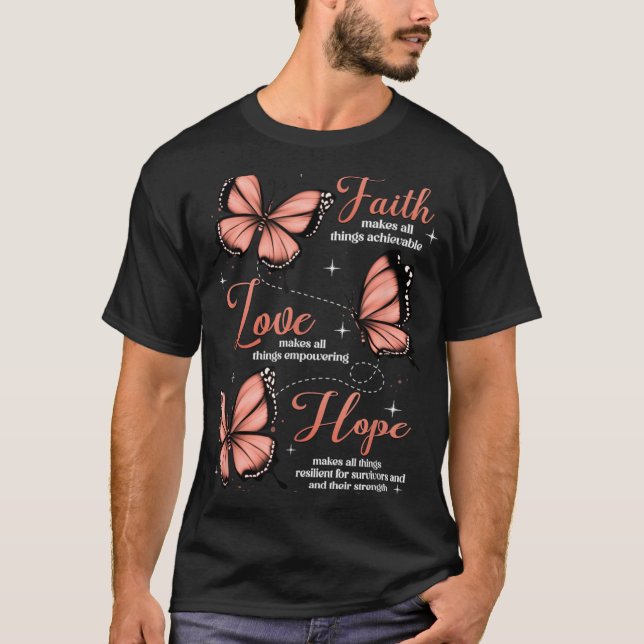 Faith Love Hope Butterfly Uterine Cancer Awareness T-Shirt (Front)