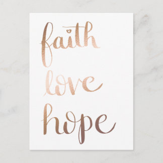 Faith Love Hope Gold Foil Postcard