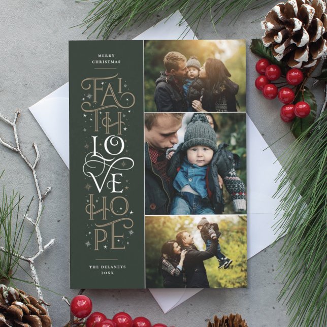 Faith Love Hope Multi Photo Holiday Card (Creator Uploaded)