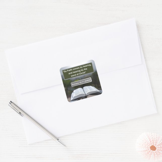 Faith Message - Bible Verse - Romans 10-17 -  Square Sticker (Envelope)